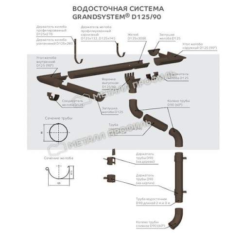 Держатель трубы (на дерево) МЕТАЛЛ ПРОФИЛЬ GRANDSYSTEM D90 Ral 8017